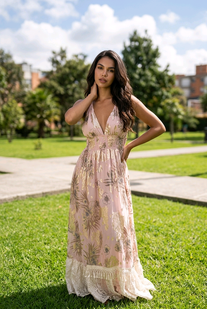 Vestido maxi bohemio rosa claro