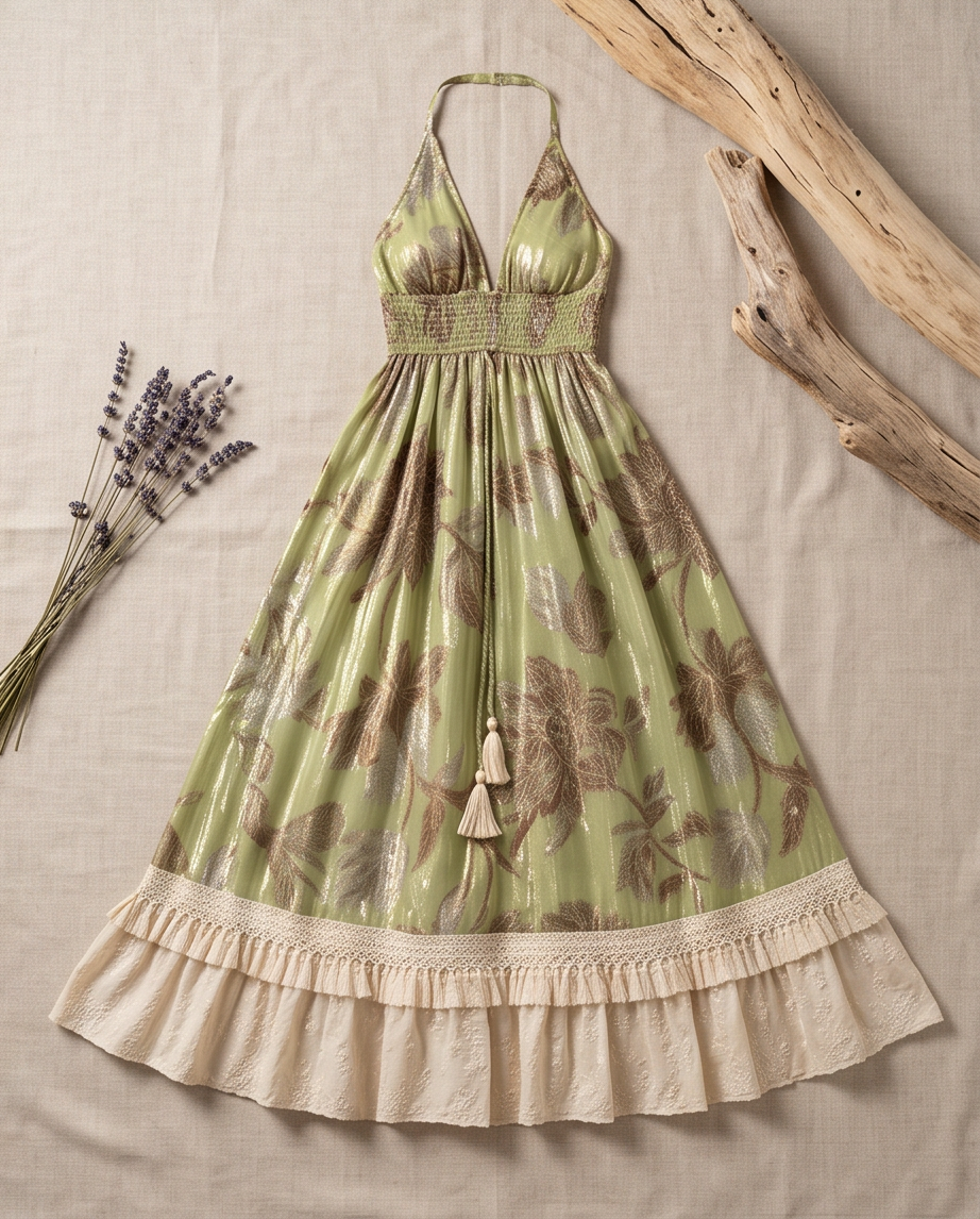 vestido bohemio maxi verde oliva