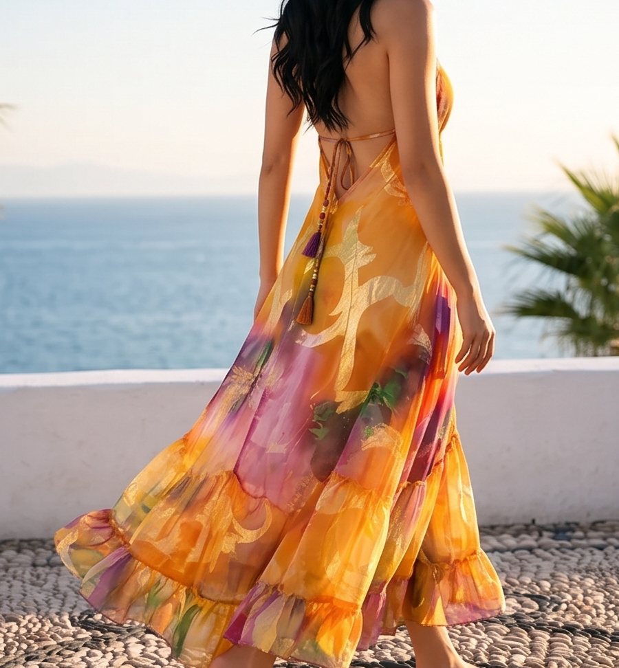 Mehrfarbiges Boho-Kleid