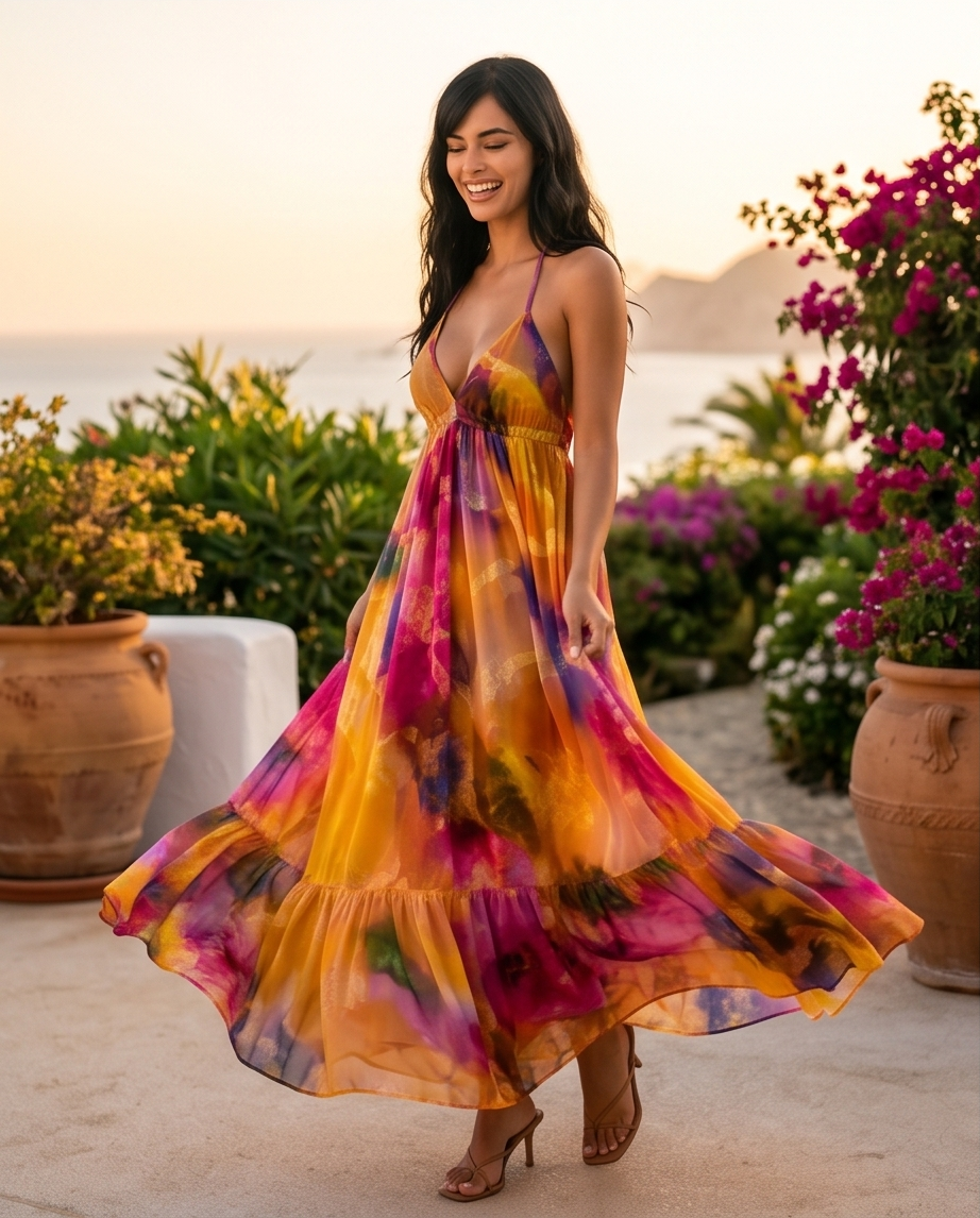 Mehrfarbiges Boho-Kleid