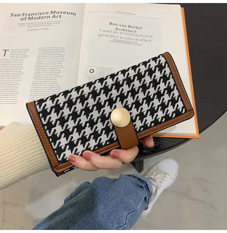Cartera de lona con diseño de pata de gallo