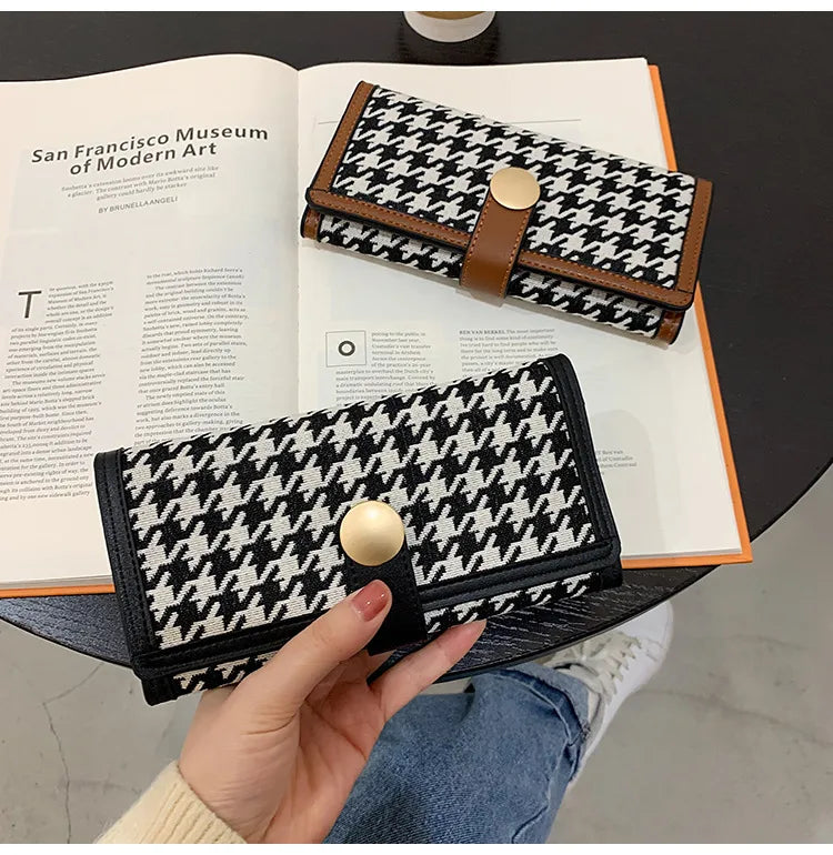 Cartera de lona con diseño de pata de gallo