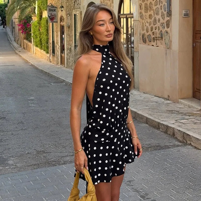 Mini-Halsbandkleid mit Tupfen