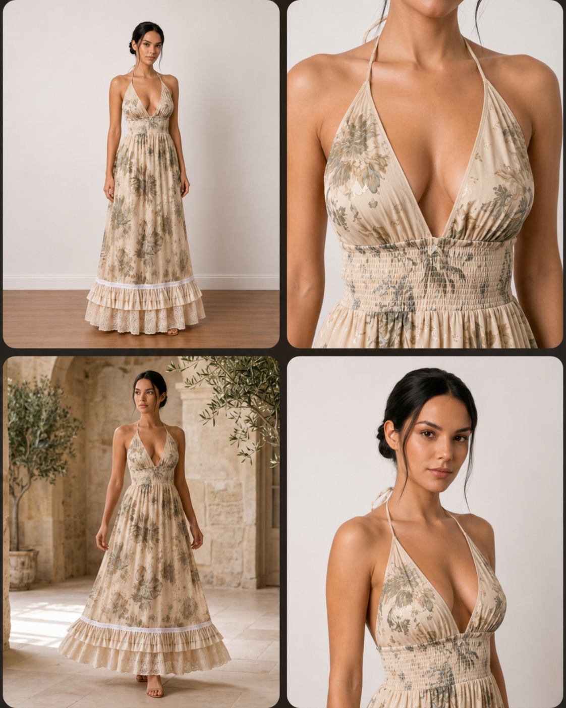 vestido bohemio maxi beige