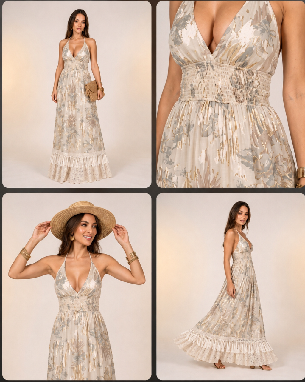 vestido bohemio maxi beige